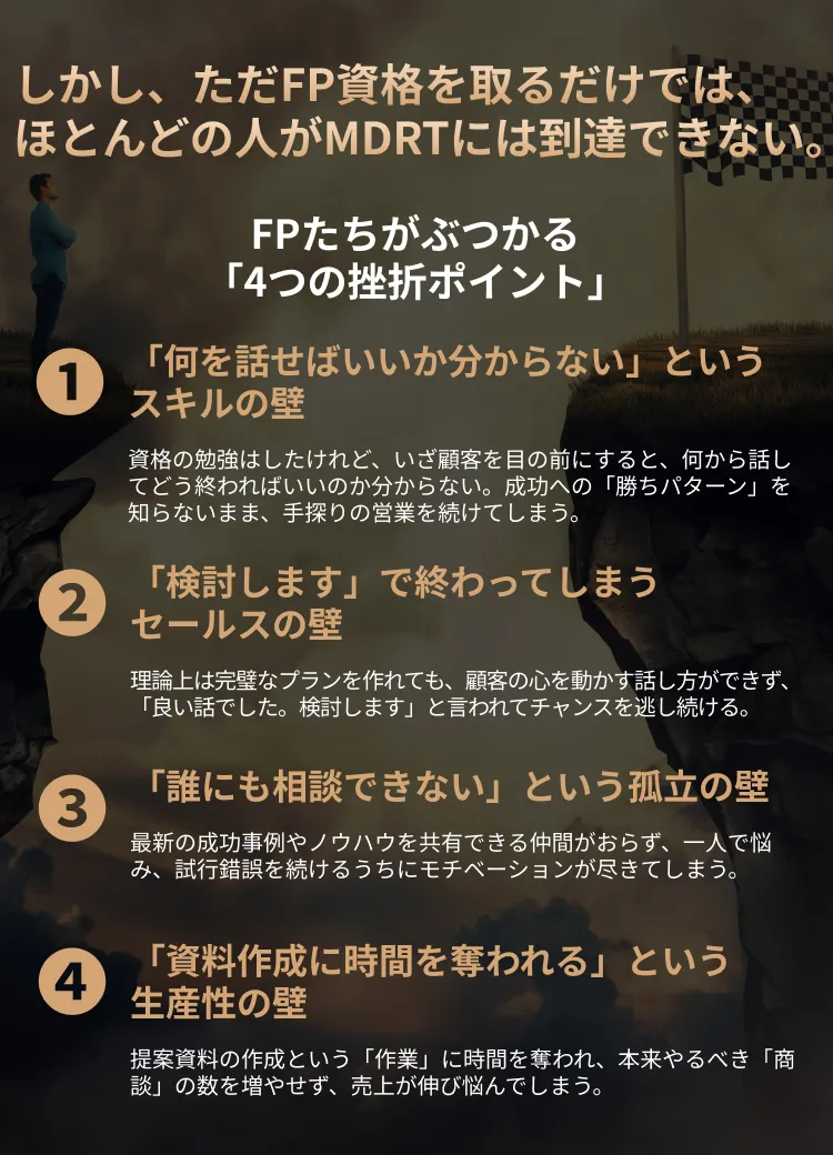 しかし、ただFP資格を取るだけでは、ほとんどに人がMDRTには到達できない。
